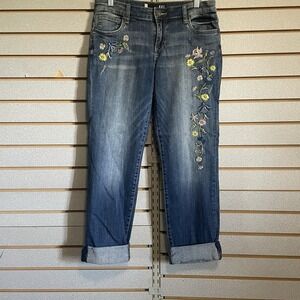 KUT‎ From The Kloth Cropped Jeans Sz 6 Floral Flowers Embroidery
